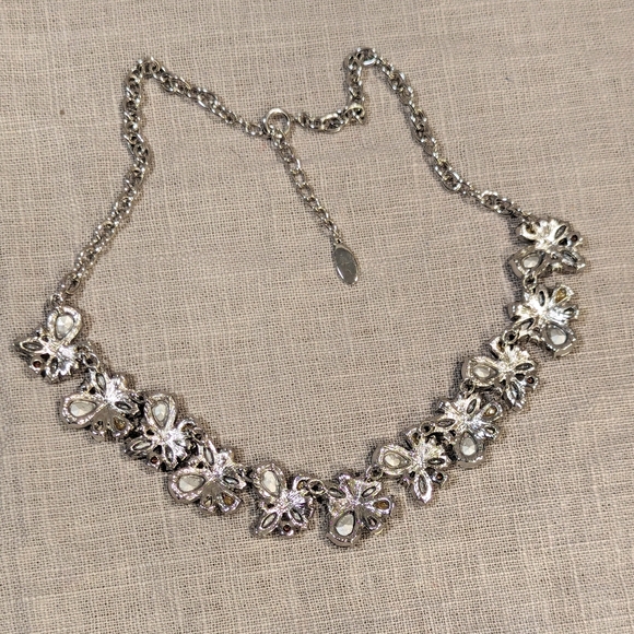 🔥Ann Taylor Necklace Sparkly Smokey Rhinestone Silver Tone Statement - Picture 8 of 9